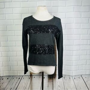10/$25🦋 Xhilaration Black Sequin Stripe Crew Neck Sweater - Size Small